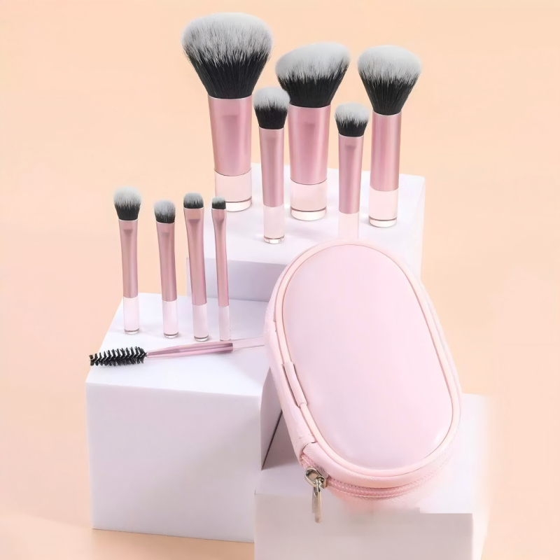 Mini súprava štetcov na make-up s kryštálovou rúčkou - cestovný set s štetcami na púder, kontúrovanie a lícny štetec
