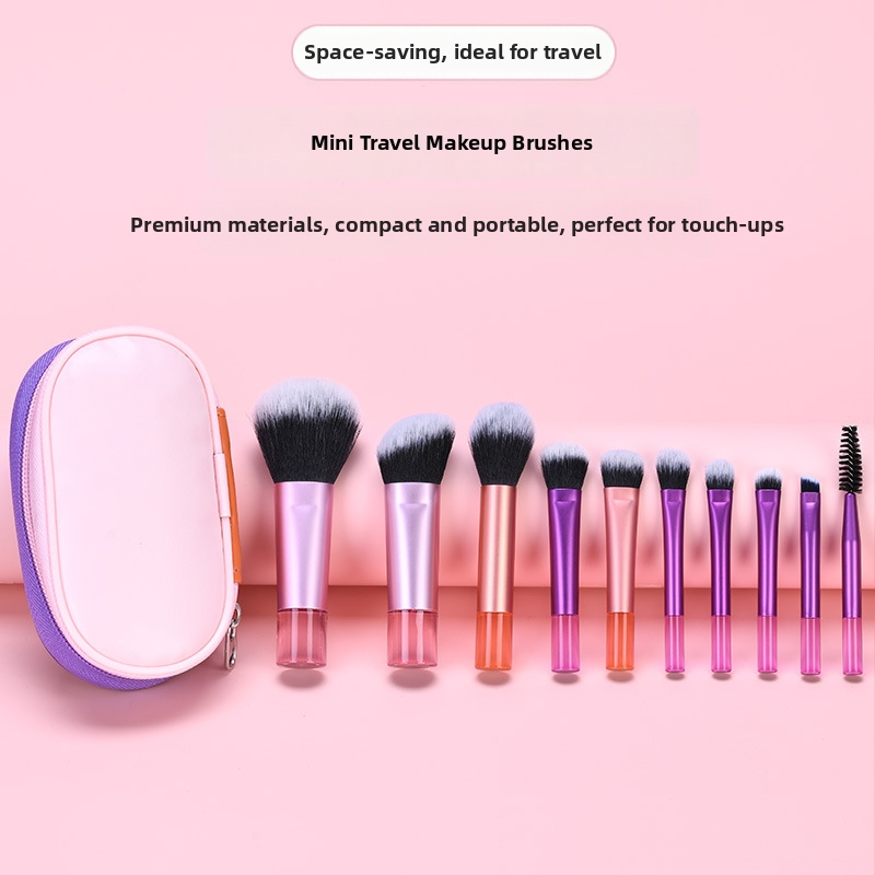 Mini súprava štetcov na make-up s kryštálovou rúčkou - cestovný set s štetcami na púder, kontúrovanie a lícny štetec