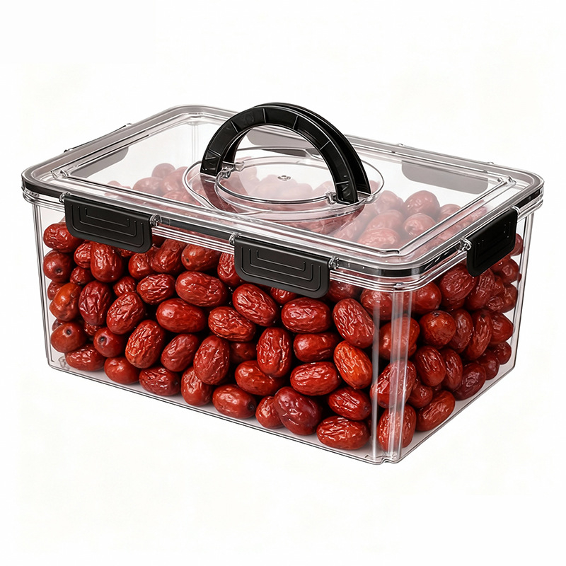 Prozirna prijenosna kutija za skladištenje s držačem, otporna na vlagu za pohranu hrane, 8,7 L, 33,5×24×15 cm