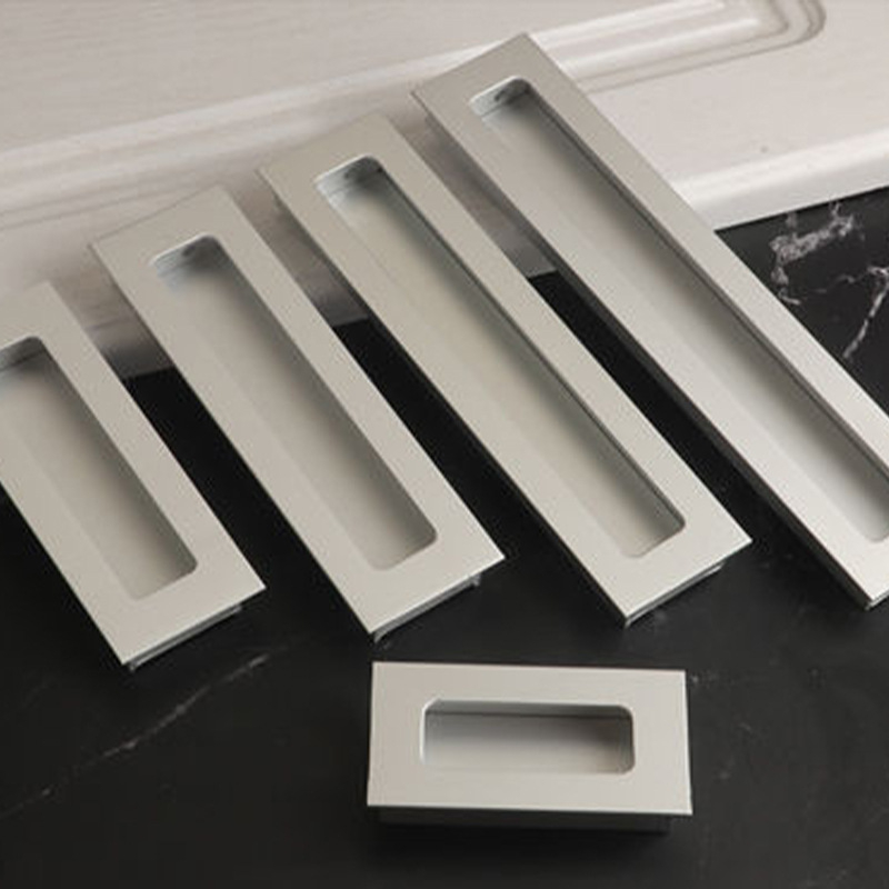Skrita ručka za klizna vrata garderobe od aluminijske legure, ugrađena, žljebasta, mat crna