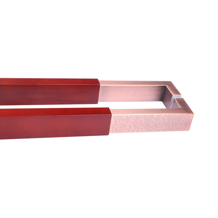 Antička ručica od masivnog drveta za klizna vrata, rosewood, završna obrada crveno-bronz s motivom oblaka.