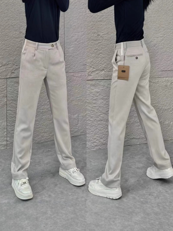 Muške široke hlače s draperijom, casual stil, jednobojne, visokim strukom, diskretan luksuz