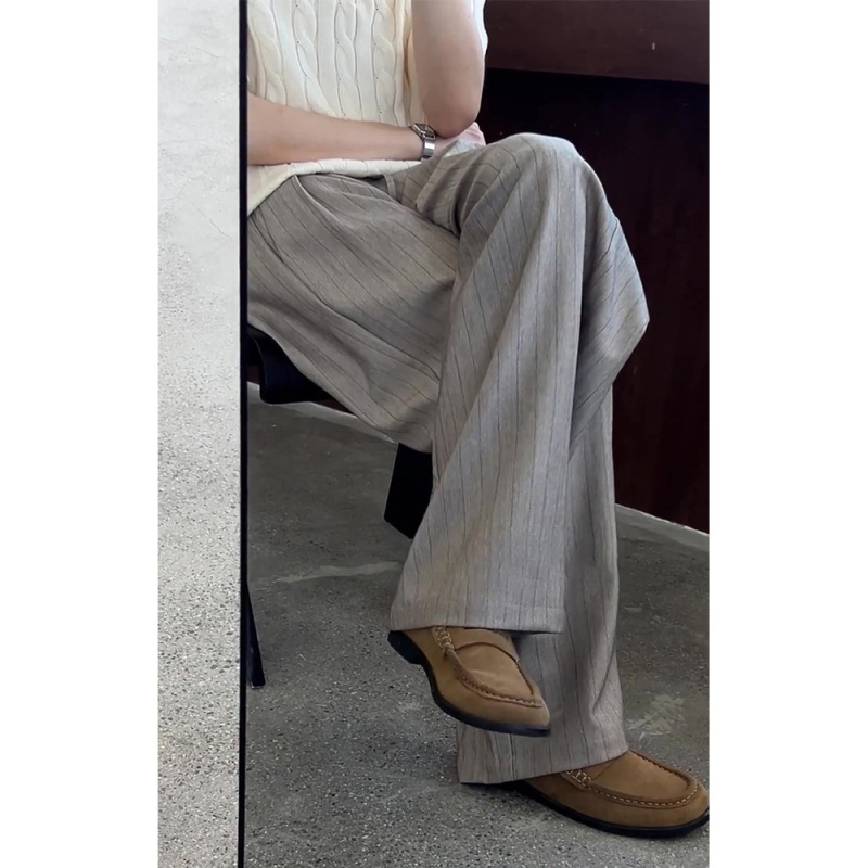 Muške hlače s prugama, ravnog kroja, opuštenog kroja, Yamamoto stil