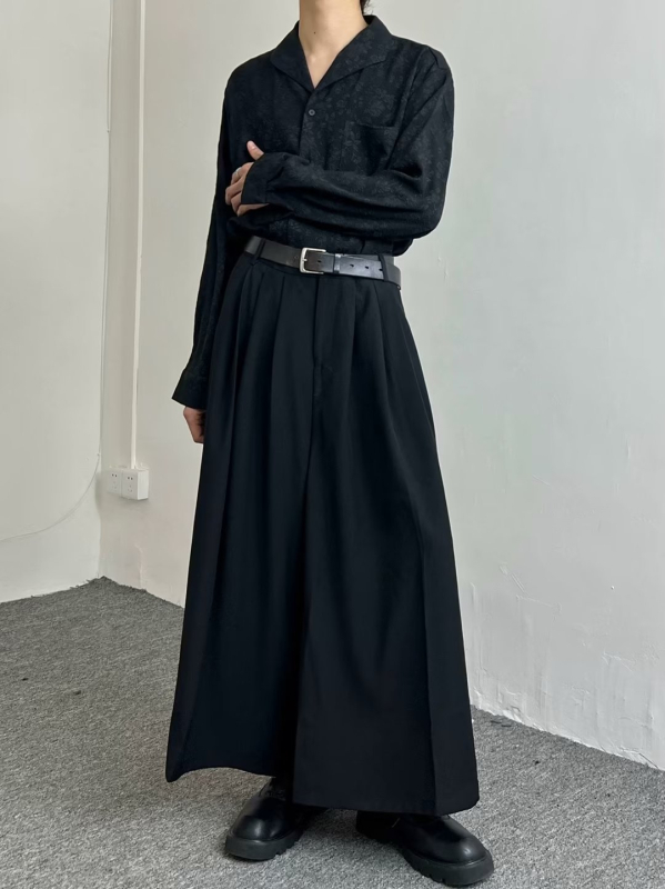 Uniszex japán stílusú minimalist designú nadrág, magas minőségű, széles, drapírozott fazon