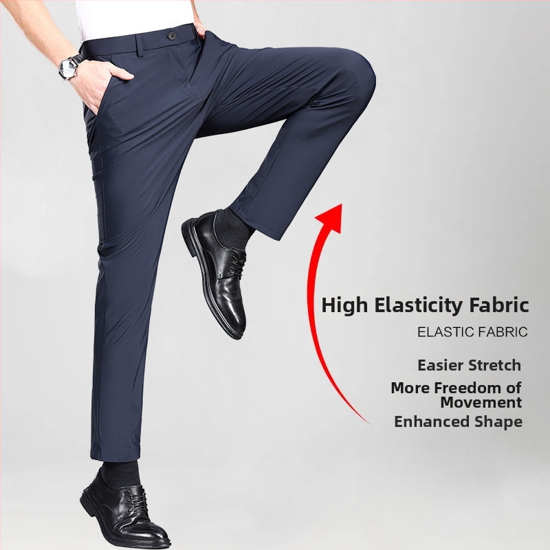 Premium muške poslovno-ležerne hlače za ljeto, elastične ravne hlače od ice silk materijala