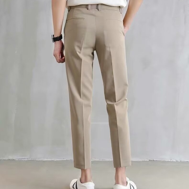Férfi nadrág drapírozott dizájnnal, egyenes szabású, cropped hossz, könnyű üzleti-kényelmes nadrág tavaszra