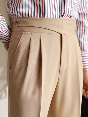 Muške casual hlače s visokim strukom, ravni kroj, poslovni stil, kopča u stilu Pariza, bez glačanja, poliesterska smjesa
