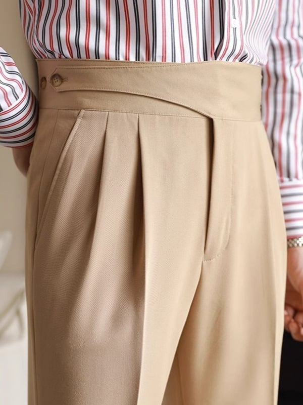 Muške casual hlače s visokim strukom, ravni kroj, poslovni stil, kopča u stilu Pariza, bez glačanja, poliesterska smjesa