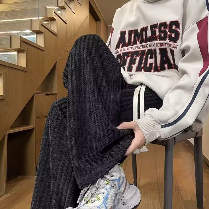 Férfi Jacquard farmernadrág, laza szabás, széles, egyenes szárú, retro dizájn
