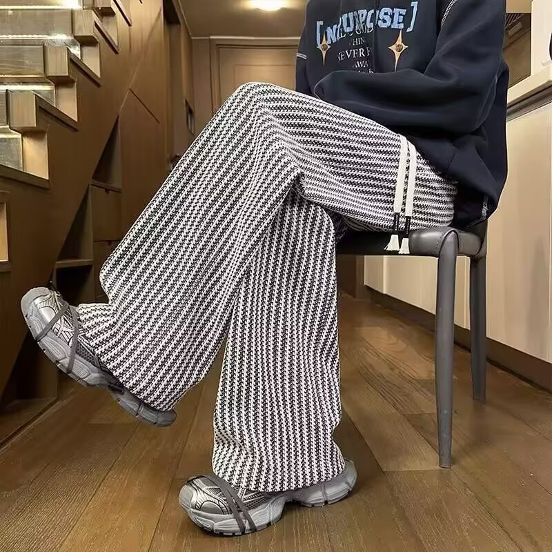 Férfi Jacquard farmernadrág, laza szabás, széles, egyenes szárú, retro dizájn