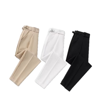 Férfiaknak egyenes szabású nadrág üzleti formális viselethez, egyszínű, poliészter, ránctűrő, elasztikus, slim fit