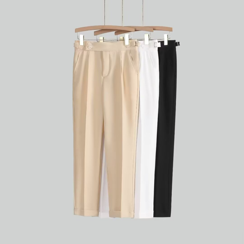 Férfiaknak egyenes szabású nadrág üzleti formális viselethez, egyszínű, poliészter, ránctűrő, elasztikus, slim fit