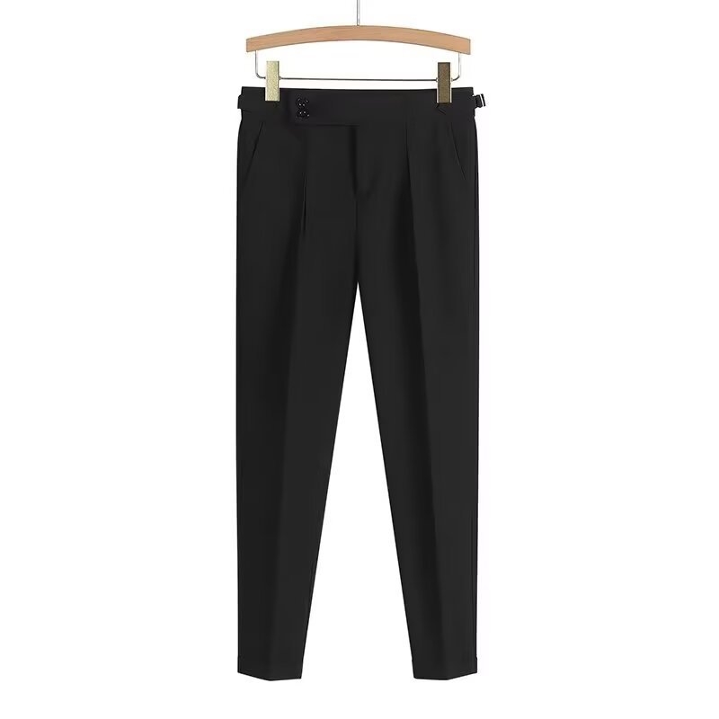 Férfiaknak egyenes szabású nadrág üzleti formális viselethez, egyszínű, poliészter, ránctűrő, elasztikus, slim fit