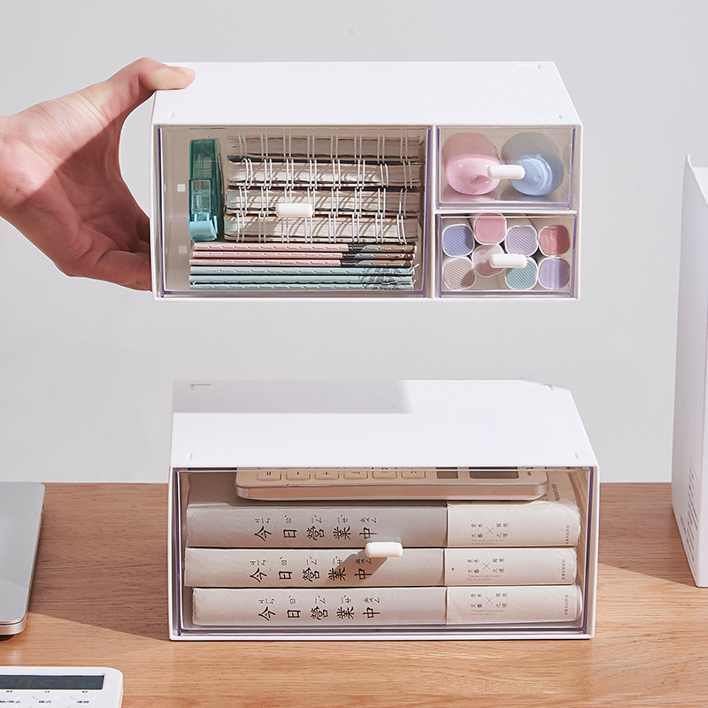 Ladica za stolni organizator, prozirno bijela boja, za školske potrepštine i kozmetiku – veliki kapacitet, 23 × 16,5 × 10 cm, 2 L