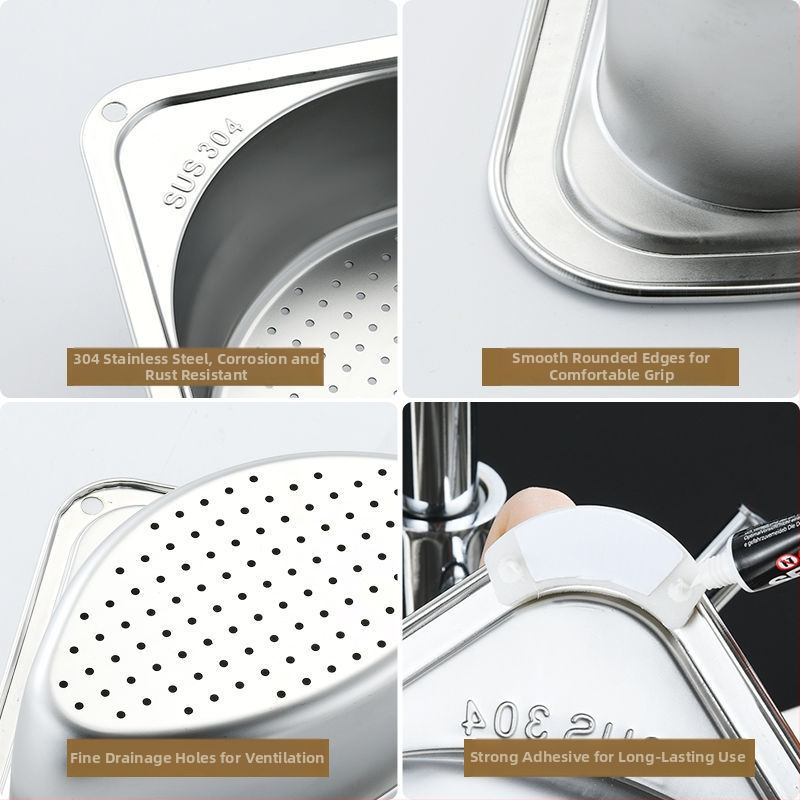 Trojuholníkový odkvapkávací stojan z 304 nerezovej ocele pre drez, na umývanie zeleniny, odkvapkávanie zvyškov a skladovanie, visiaci košík