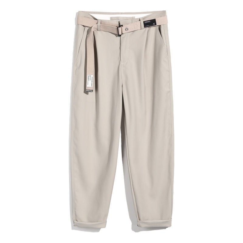 Muške ljetne casual hlače s ravnim krojem, do gležnja, opuštenog kroja, korejski stil, drapirani dizajn, crne