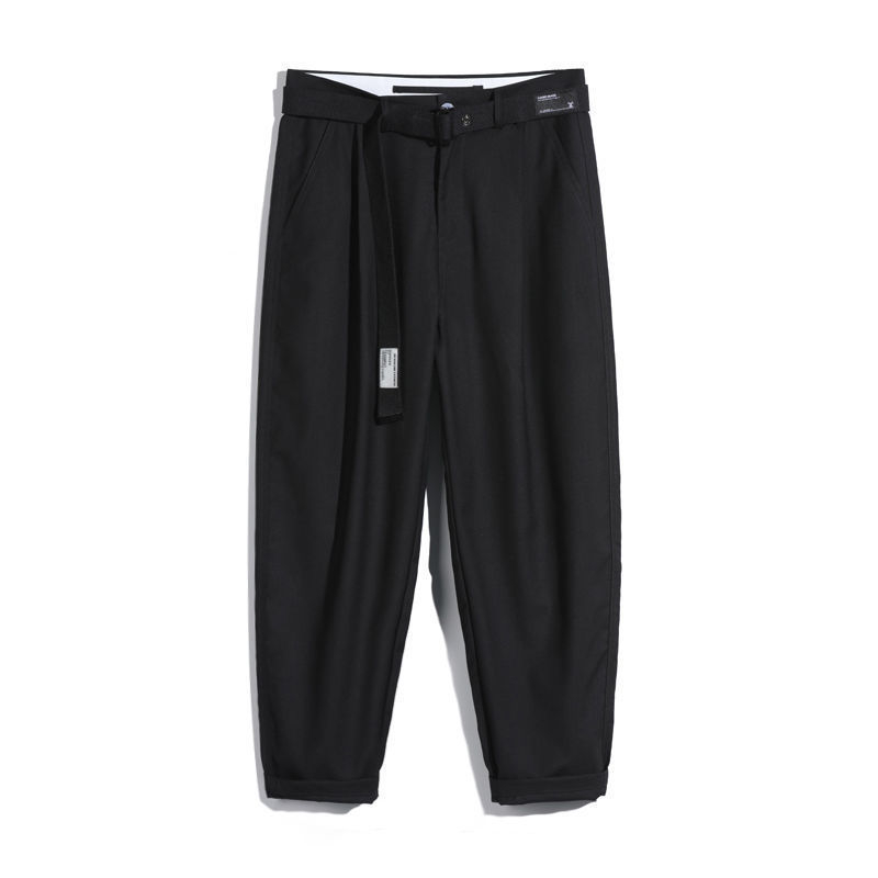 Muške ljetne casual hlače s ravnim krojem, do gležnja, opuštenog kroja, korejski stil, drapirani dizajn, crne