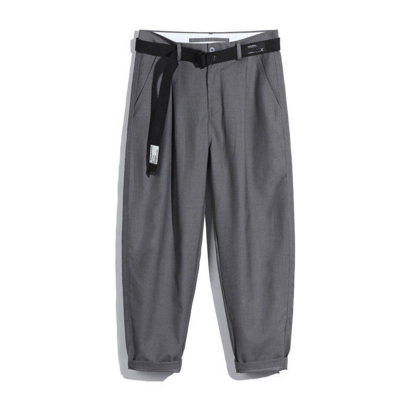 Muške ljetne casual hlače s ravnim krojem, do gležnja, opuštenog kroja, korejski stil, drapirani dizajn, crne
