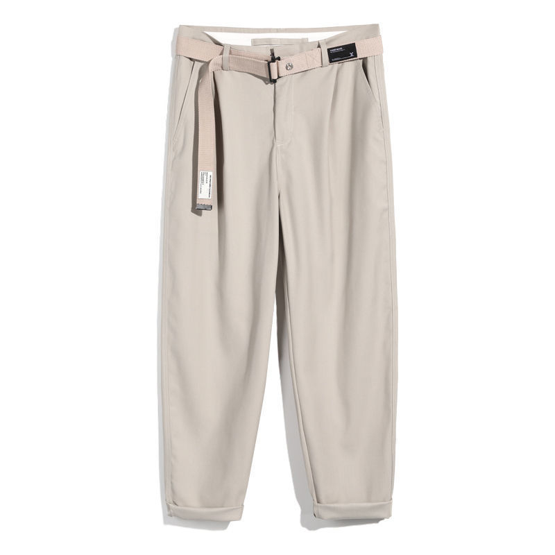 Muške ljetne casual hlače s ravnim krojem, do gležnja, opuštenog kroja, korejski stil, drapirani dizajn, crne