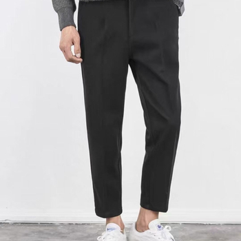 Muške vunene hlače za jesen-zimu, ravni kroj, slim-fit s drapiranom siluetom, korejski minimalistički dizajn, elastične, bočna kopča, duljina 9/10