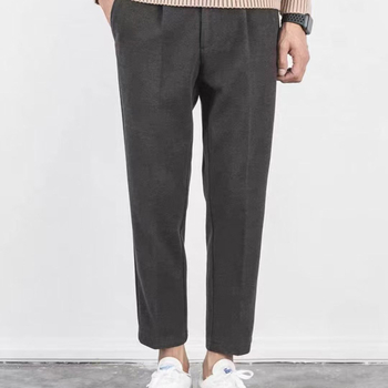 Muške vunene hlače za jesen-zimu, ravni kroj, slim-fit s drapiranom siluetom, korejski minimalistički dizajn, elastične, bočna kopča, duljina 9/10
