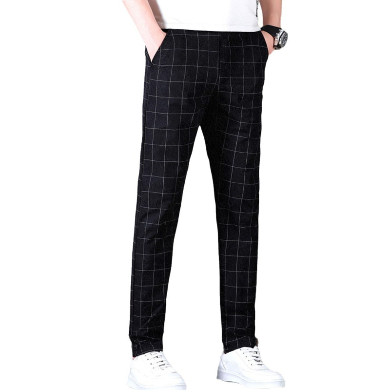 Muške lagane casual hlače s drapiranim izgledom, cropped ravne nogavice, visoka elastičnost, crne, ljeto, zapadni stil