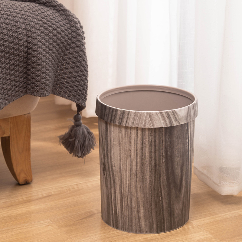 Plastična kanta za smeće, okrugla, kapacitet iznad 12 l, bez poklopca, retro drveni uzorak dizajna, za dnevni boravak, kuhinju i kupaonu