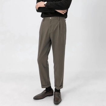 Muške vunene casual hlače – skraćena duljina, debele, elegantan pad, korejski stil, tople vunene hlače