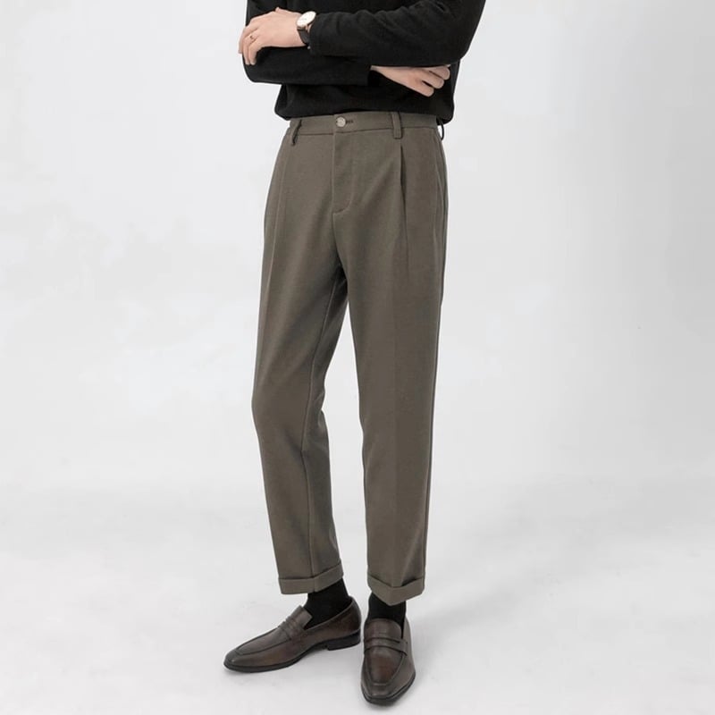 Muške vunene casual hlače – skraćena duljina, debele, elegantan pad, korejski stil, tople vunene hlače