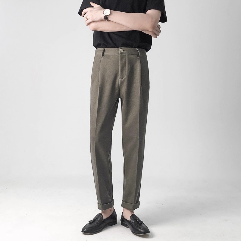 Muške vunene casual hlače – skraćena duljina, debele, elegantan pad, korejski stil, tople vunene hlače