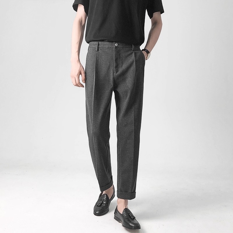 Muške vunene casual hlače – skraćena duljina, debele, elegantan pad, korejski stil, tople vunene hlače
