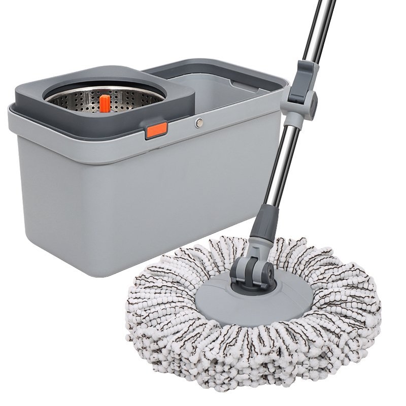 Set mop i kanta za kućnu upotrebu s rotacijskim mehanizmom, suho i mokro čišćenje, mikrovlakana glavica, nehrđajući čelični nastavak.