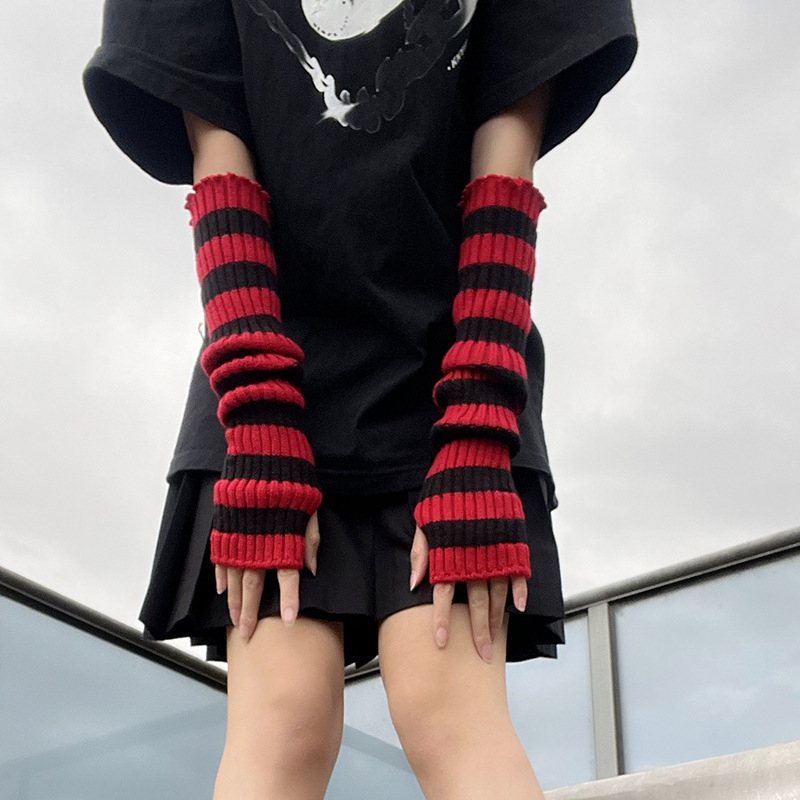 Punk tamni Harajuku prugasti rukavci bez prstiju, JK stil, inspirirano Y2K