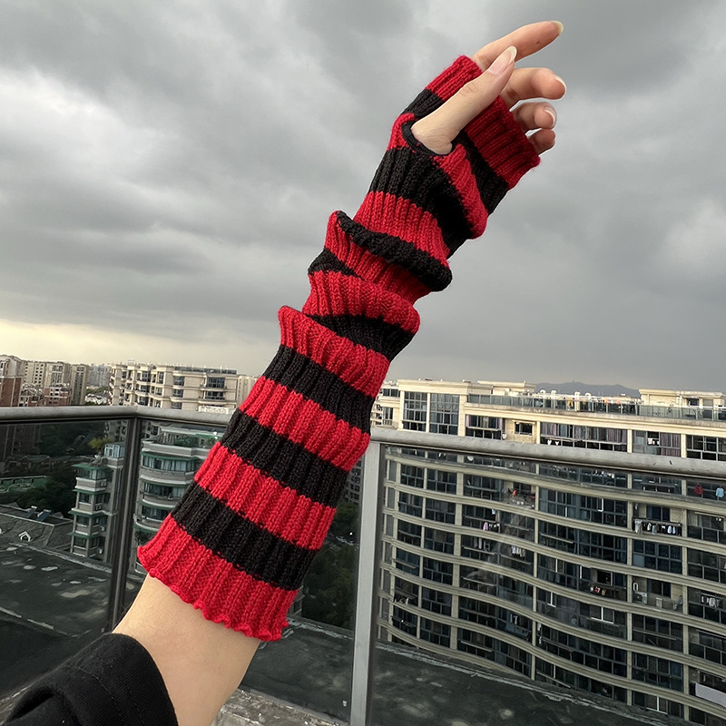 Punk tamni Harajuku prugasti rukavci bez prstiju, JK stil, inspirirano Y2K