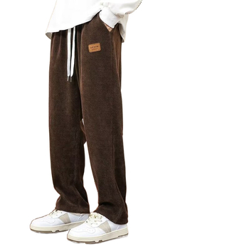 Férfi corduroy nadrág fleece-sel bélelt, vastag téli viselet, laza szabású egyenes szár, húzózsinórral