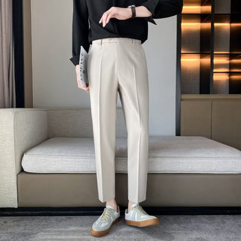 Muške cropped hlače ravnog kroja, poslovno‑ležerni stil, korejski dizajn, lagan materijal