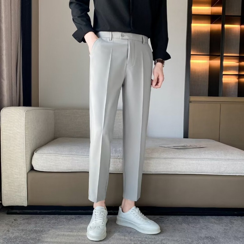 Muške cropped hlače ravnog kroja, poslovno‑ležerni stil, korejski dizajn, lagan materijal