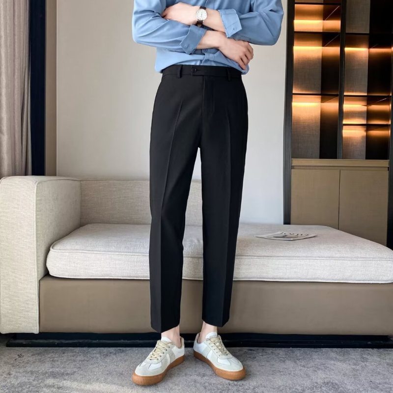 Muške cropped hlače ravnog kroja, poslovno‑ležerni stil, korejski dizajn, lagan materijal