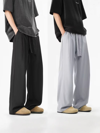 Muške casual dugačke hlače s drapiranim siluetom, lagane ljetne hlaće od Ice Silk, ravnog kroja, opuštena silueta, brzo sušeće