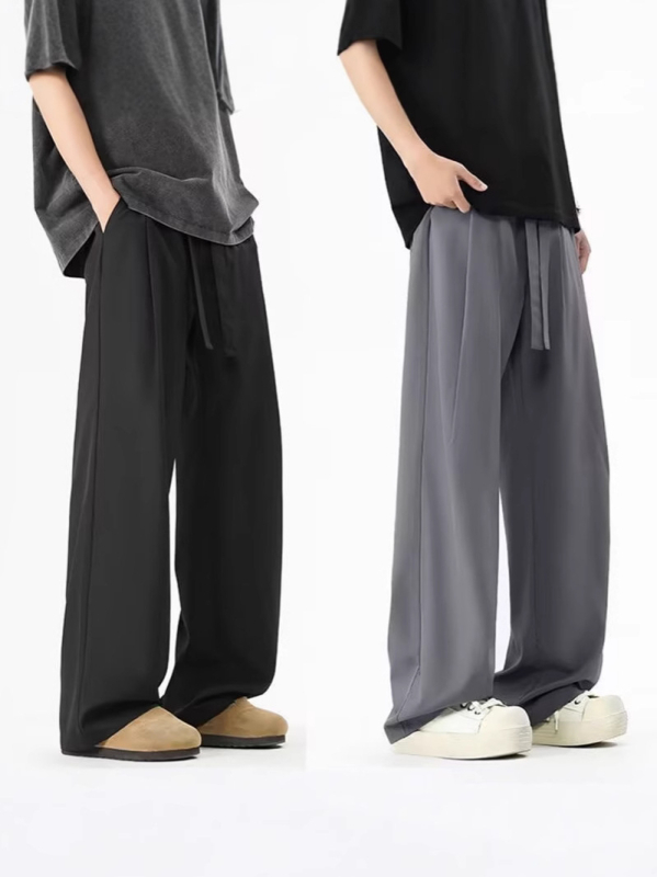 Muške casual dugačke hlače s drapiranim siluetom, lagane ljetne hlaće od Ice Silk, ravnog kroja, opuštena silueta, brzo sušeće
