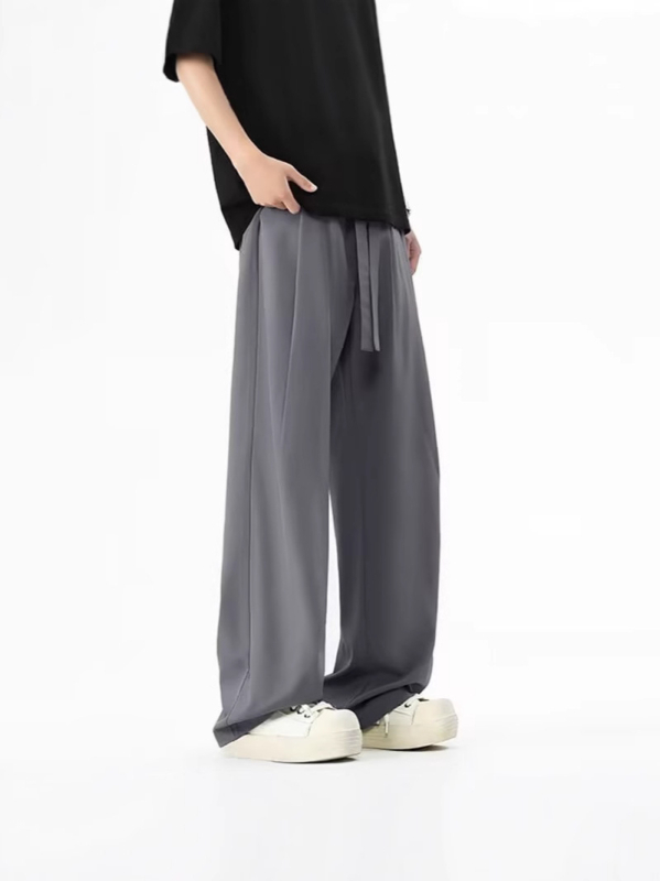 Muške casual dugačke hlače s drapiranim siluetom, lagane ljetne hlaće od Ice Silk, ravnog kroja, opuštena silueta, brzo sušeće