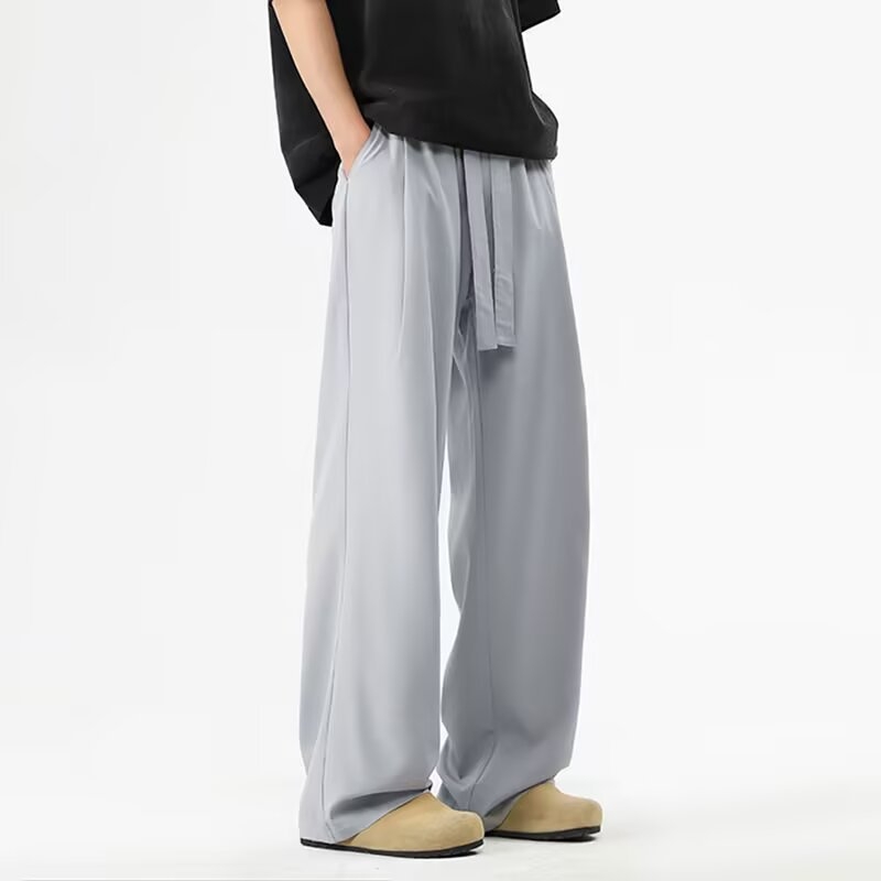 Muške casual dugačke hlače s drapiranim siluetom, lagane ljetne hlaće od Ice Silk, ravnog kroja, opuštena silueta, brzo sušeće