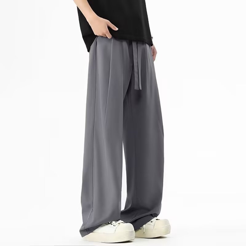 Muške casual dugačke hlače s drapiranim siluetom, lagane ljetne hlaće od Ice Silk, ravnog kroja, opuštena silueta, brzo sušeće