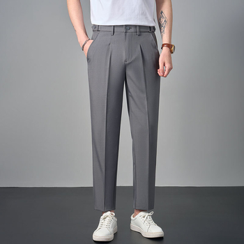 Muške casual hlače inspirirane Napoliem, lagani luksuz, korejski stil, uski ravni kroj, podesivi pojas