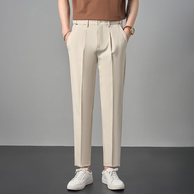 Muške casual hlače inspirirane Napoliem, lagani luksuz, korejski stil, uski ravni kroj, podesivi pojas