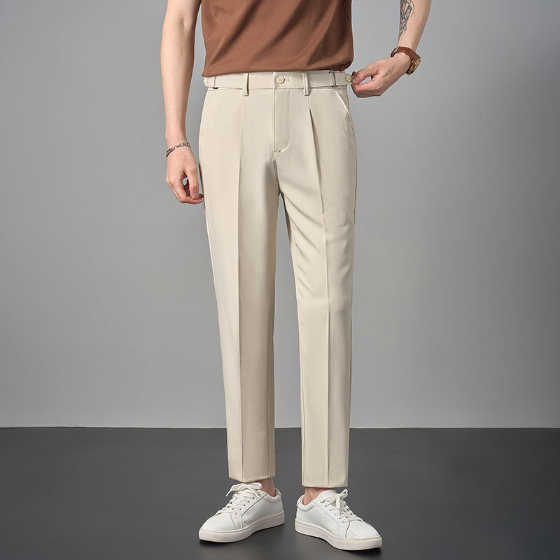 Muške casual hlače inspirirane Napoliem, lagani luksuz, korejski stil, uski ravni kroj, podesivi pojas