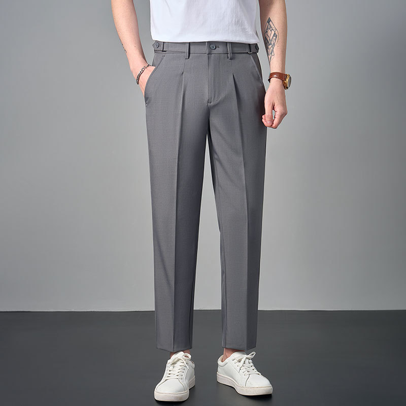 Muške casual hlače inspirirane Napoliem, lagani luksuz, korejski stil, uski ravni kroj, podesivi pojas