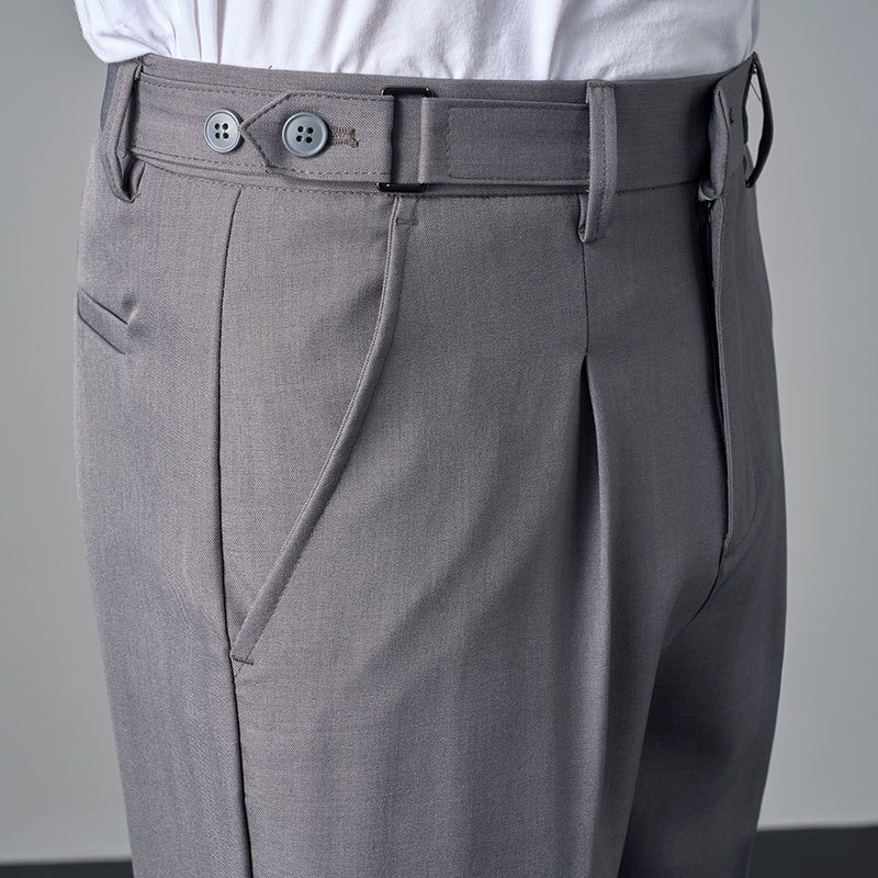 Muške casual hlače inspirirane Napoliem, lagani luksuz, korejski stil, uski ravni kroj, podesivi pojas