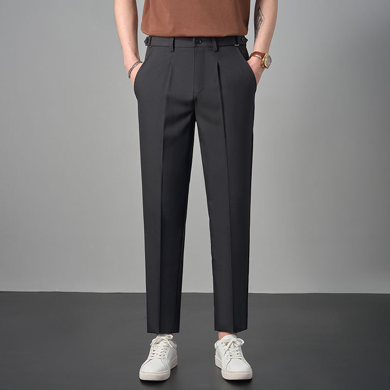 Muške casual hlače inspirirane Napoliem, lagani luksuz, korejski stil, uski ravni kroj, podesivi pojas