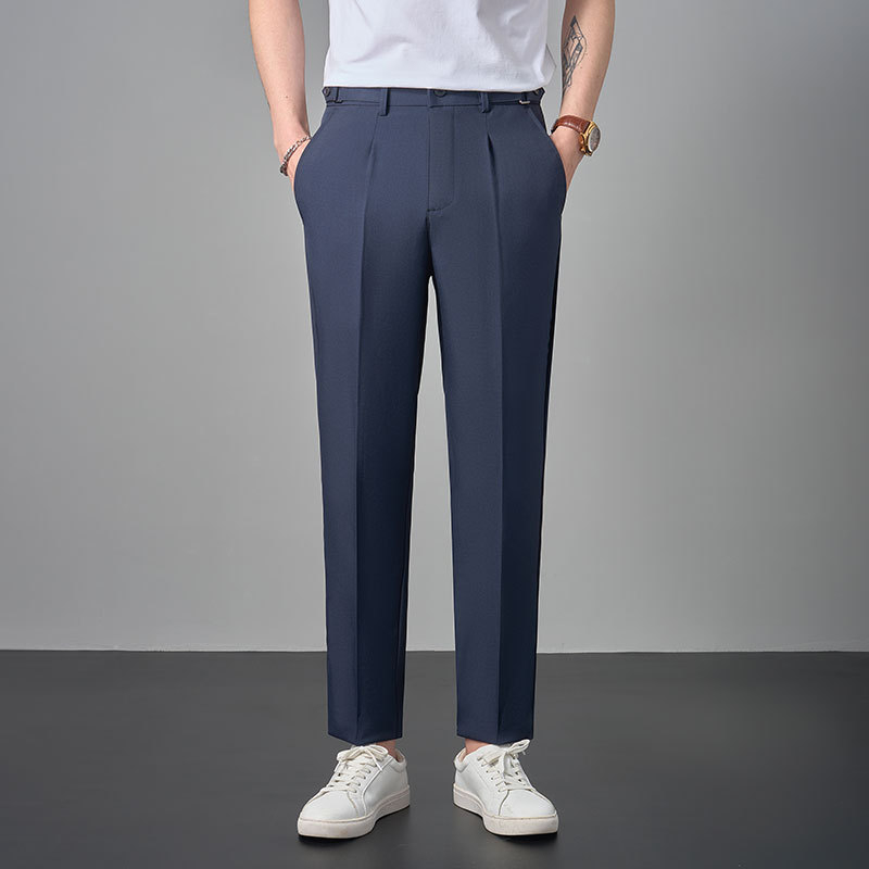 Muške casual hlače inspirirane Napoliem, lagani luksuz, korejski stil, uski ravni kroj, podesivi pojas
